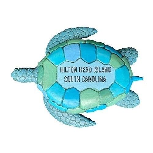 Hilton Head Island South Carolina Souvenir Hand Painted Resin Refrigerator Magnet Sunset and Green Turtle Design 3-Inch Image 1