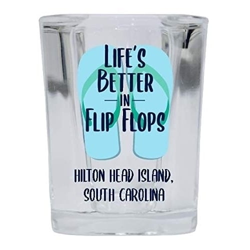 Hilton Head Island South Carolina Souvenir 2 Ounce Square Shot Glass Flip Flop Design 4-Pack Image 1