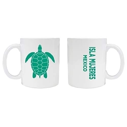 Isla Mujeres Mexico Souvenir White Ceramic Coffee Mug 2 Pack Turtle Design Image 1