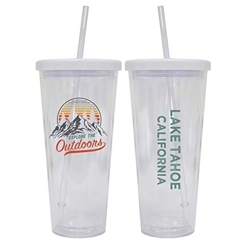 Lake Tahoe California Camping 24 oz Reusable Plastic Straw Tumbler w/Lid and Straw 2-Pack Image 1