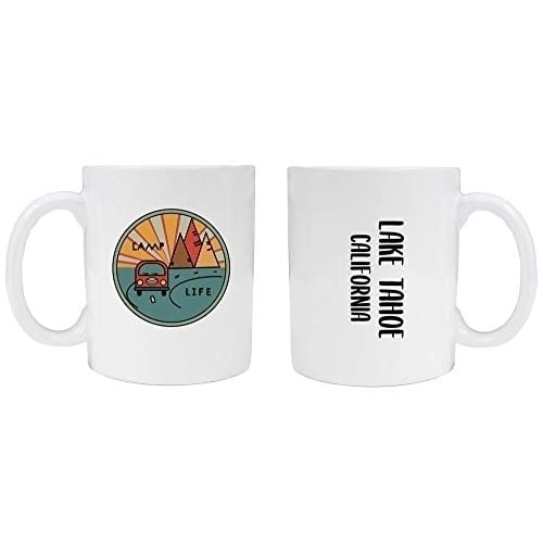 Lake Tahoe California Souvenir Camp Life 8 oz Coffee Mug 2-Pack (White). Image 1