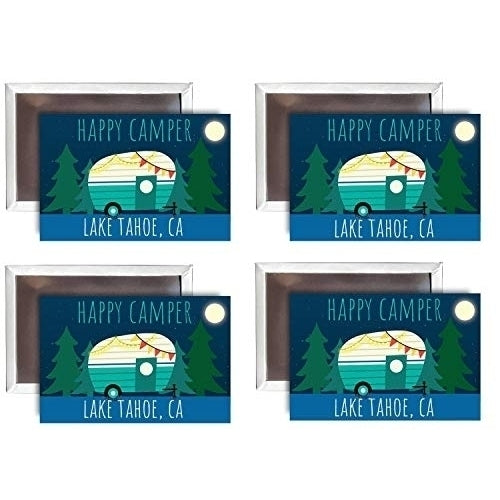 Lake Tahoe California Souvenir 2x3-Inch Fridge Magnet Happy Camper Design 4-Pack Image 1