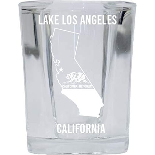 Lake Los Angeles California Laser Etched Souvenir 2 Ounce Square Shot Glass State Flag Design Image 1