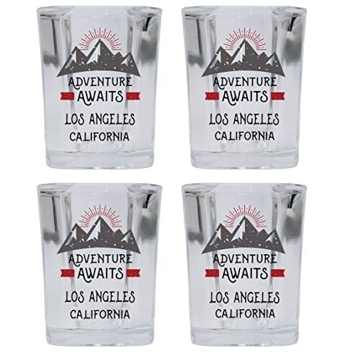 Los Angeles California Souvenir 2 Ounce Square Base Liquor Shot Glass Adventure Awaits Design 4-Pack Image 1