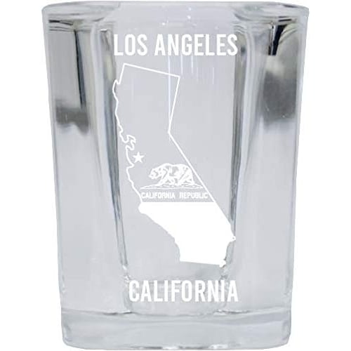 Los Angeles California Laser Etched Souvenir 2 Ounce Square Shot Glass State Flag Design Image 1