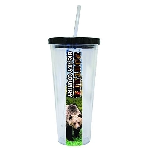 Montana Big Sky Country Bear State Souvenir 24 oz Double Wall Straw Tumbler Image 1