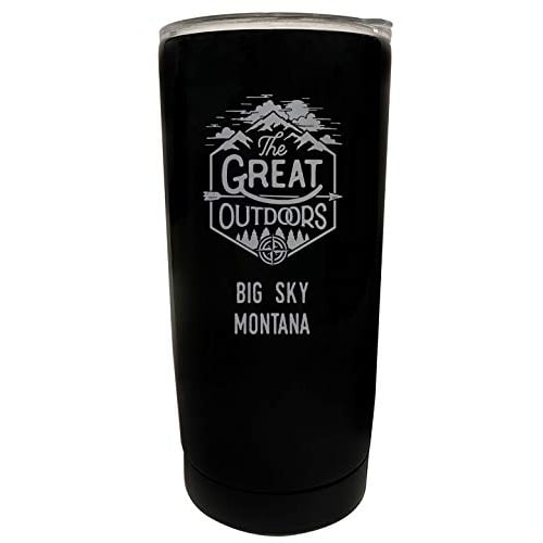 R and R Imports Big Sky Montana Etched 16 oz Stainless Steel Insulated Tumbler Outdoor Adventure Design Black. Image 1