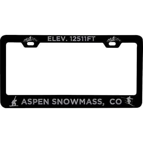 R and R Imports Aspen Snowmass Colorado Etched Metal License Plate Frame Black Image 1