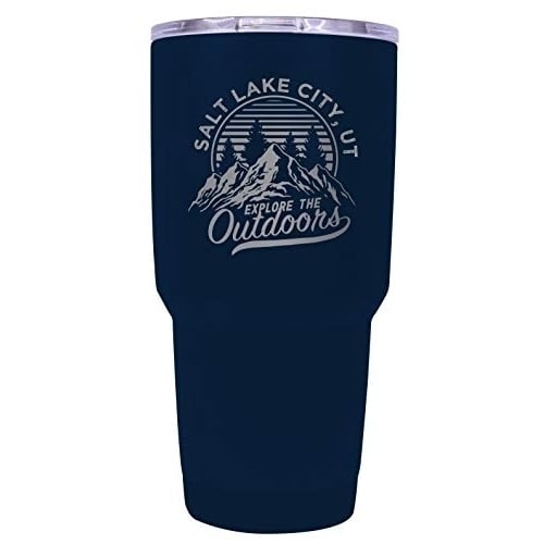 Salt Lake City Utah Souvenir Laser Engraved 24 oz Insulated Stainless Steel Tumbler Navy. Image 1