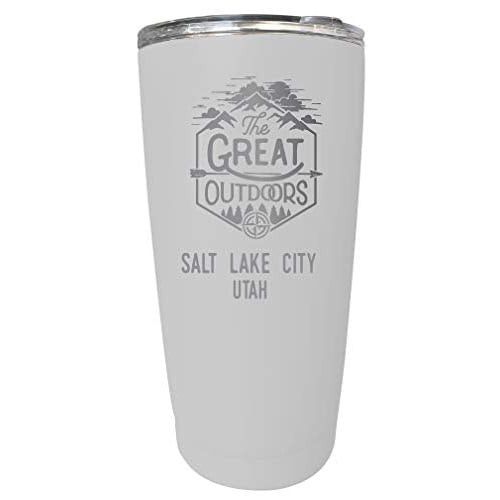 R and R Imports Salt Lake City Utah Etched 16 oz Stainless Steel Insulated Tumbler Outdoor Adventure Design White White. Image 1