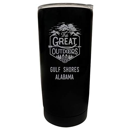 R and R Imports Gulf Shores Alabama Etched 16 oz Stainless Steel Insulated Tumbler Outdoor Adventure Design Black. Image 1