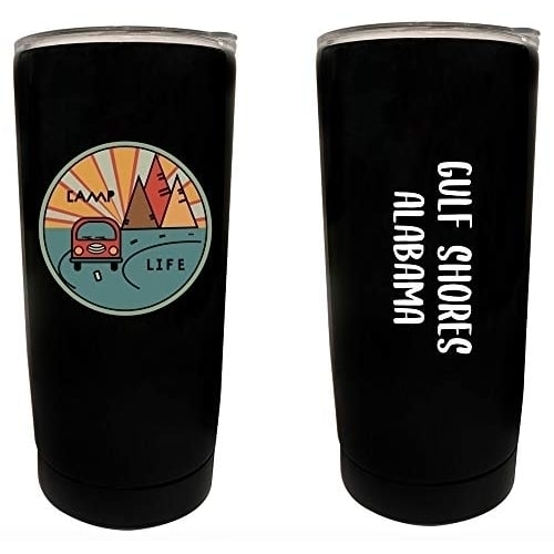 R and R Imports Gulf Shores Alabama Souvenir 16 oz Stainless Steel Insulated Tumbler Camp Life Design Black. Image 1