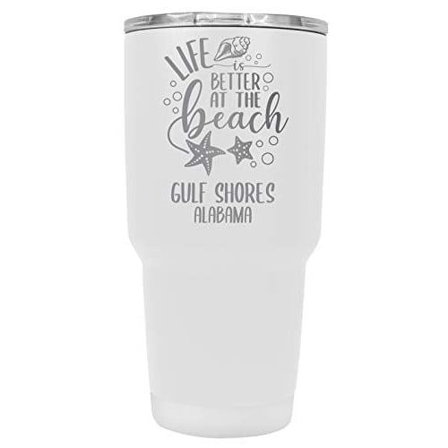 Gulf Shores Alabama Souvenir Laser Engraved 24 Oz Insulated Stainless Steel Tumbler White White. Image 1