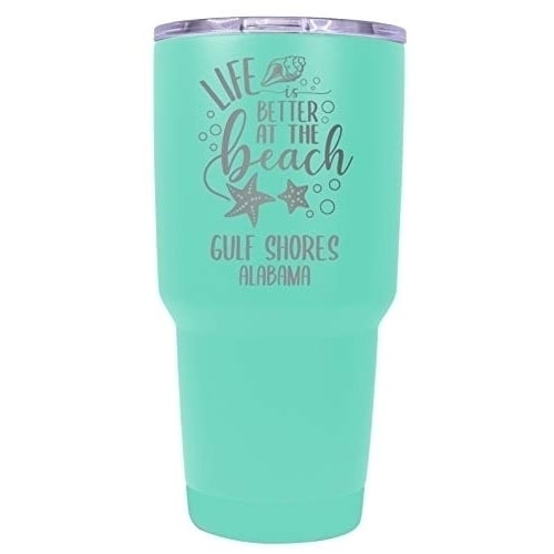 Gulf Shores Alabama Souvenir Laser Engraved 24 Oz Insulated Stainless Steel Tumbler Seafoam. Image 1