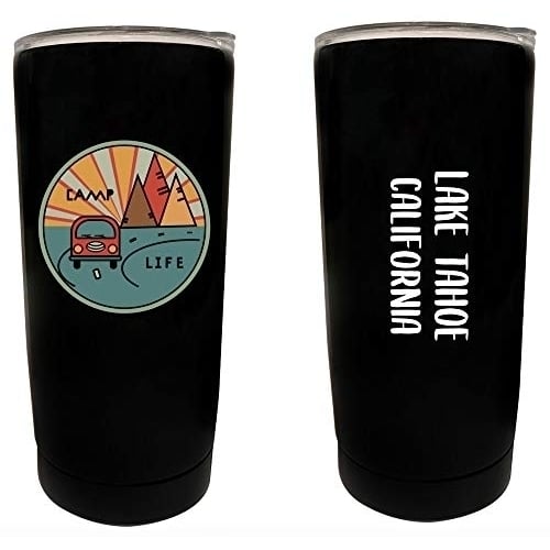 R and R Imports Lake Tahoe California Souvenir 16 oz Stainless Steel Insulated Tumbler Camp Life Design Black. Image 1