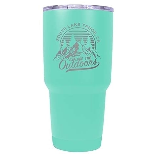 South Lake Tahoe California Souvenir Laser Engraved 24 oz Insulated Stainless Steel Tumbler Seafoam. Image 1