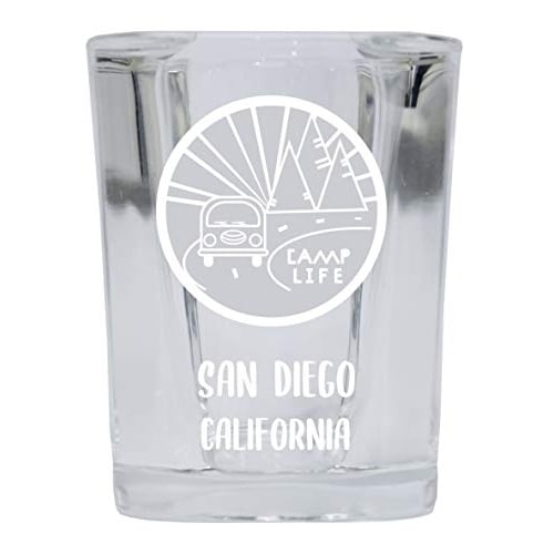 San Diego California Souvenir Laser Engraved 2 Ounce Square Base Liquor Shot Glass 4-Pack Camp Life Design Image 1