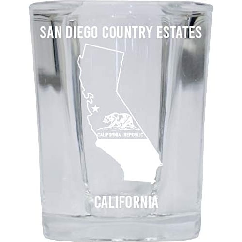 San Diego Country Estates California Laser Etched Souvenir 2 Ounce Square Shot Glass State Flag Design Image 1