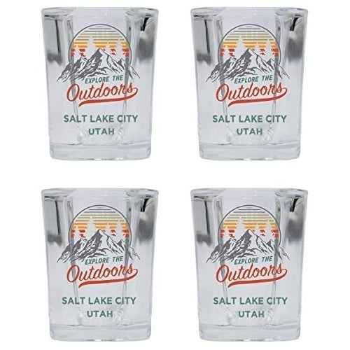 Salt Lake City Utah Explore the Outdoors Souvenir 2 Ounce Square Base Liquor Shot Glass 4-Pack Image 1