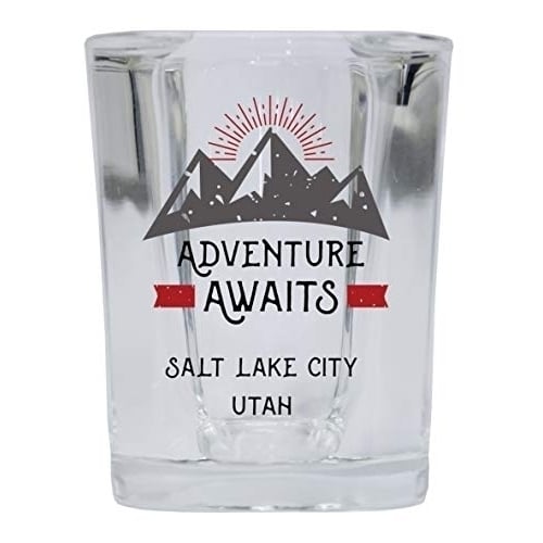 Salt Lake City Utah Souvenir 2 Ounce Square Base Liquor Shot Glass Adventure Awaits Design Image 1