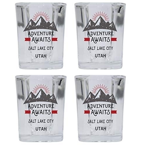 Salt Lake City Utah Souvenir 2 Ounce Square Base Liquor Shot Glass Adventure Awaits Design 4-Pack Image 1