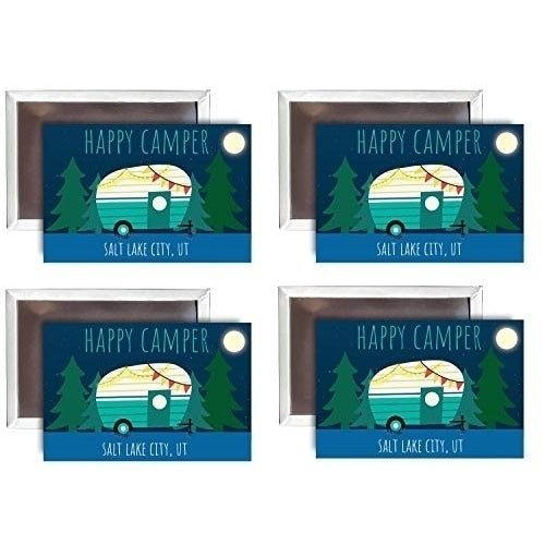 Salt Lake City Utah Souvenir 2x3-Inch Fridge Magnet Happy Camper Design 4-Pack Image 1