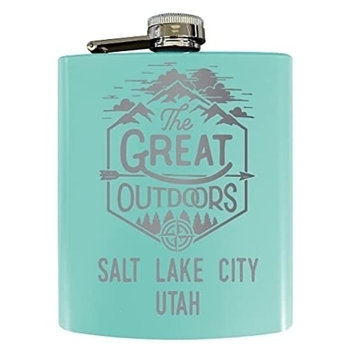 Salt Lake City Utah Laser Engraved Explore the Outdoors Souvenir 7 oz Stainless Steel 7 oz Flask Seafoam Image 1