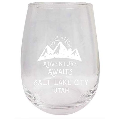 Salt Lake City Utah Souvenir 9 Ounce Laser Engraved Stemless Wine Glass Adventure Awaits Design 2-Pack Image 1