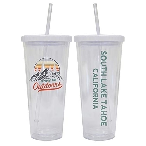 South Lake Tahoe California Camping 24 oz Reusable Plastic Straw Tumbler w/Lid and Straw Image 1