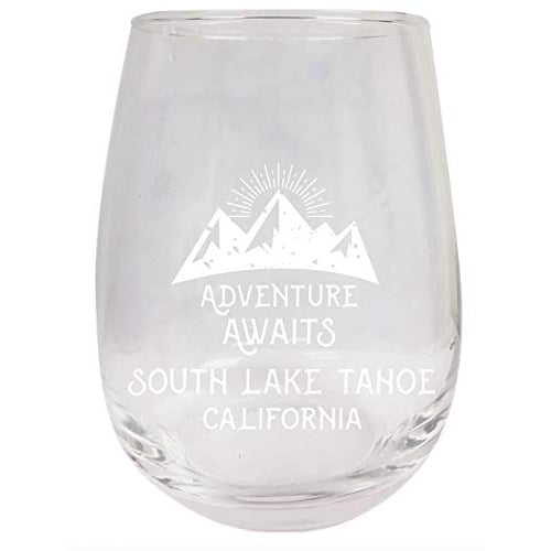 South Lake Tahoe California Souvenir 9 Ounce Laser Engraved Stemless Wine Glass Adventure Awaits Design 2-Pack Image 1