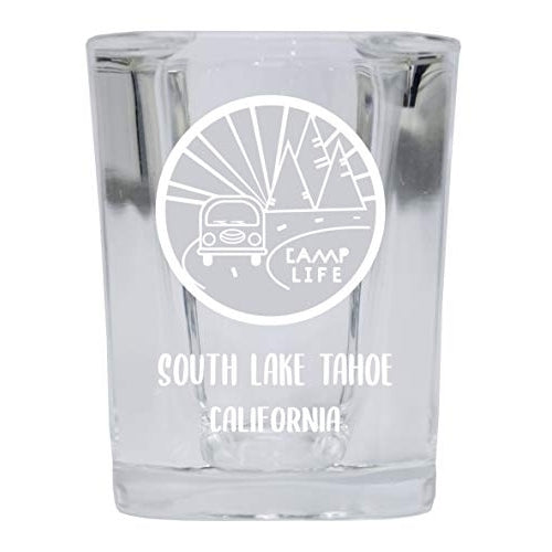 South Lake Tahoe California Souvenir Laser Engraved 2 Ounce Square Base Liquor Shot Glass 4-Pack Camp Life Design Image 1