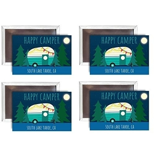 South Lake Tahoe California Souvenir 2x3-Inch Fridge Magnet Happy Camper Design 4-Pack Image 1