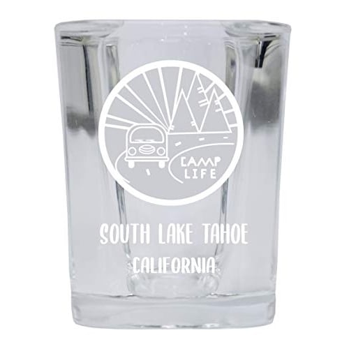 South Lake Tahoe California Souvenir Laser Engraved 2 Ounce Square Base Liquor Shot Glass Camp Life Design Image 1