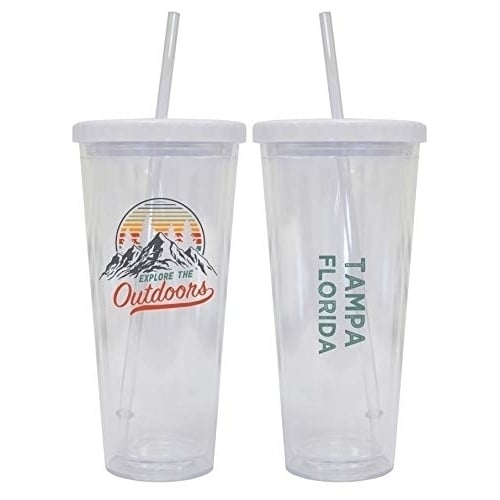 Tampa Florida Camping 24 oz Reusable Plastic Straw Tumbler w/Lid and Straw 2-Pack Image 1