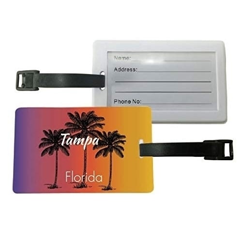 Tampa Florida Palm Tree Surfing Trendy Souvenir Travel Luggage Tag 2-Pack Image 1