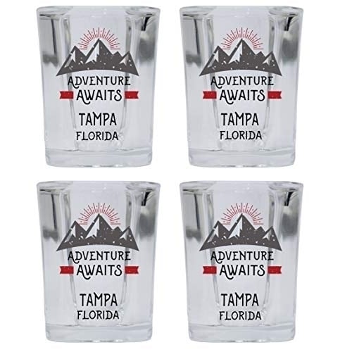 Tampa Florida Souvenir 2 Ounce Square Base Liquor Shot Glass Adventure Awaits Design 4-Pack Image 1