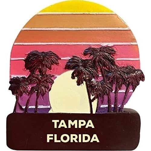 Tampa Florida Trendy Souvenir Hand Painted Resin Refrigerator Magnet Sunset and Palm Trees Design 3-Inch Approximately Image 1