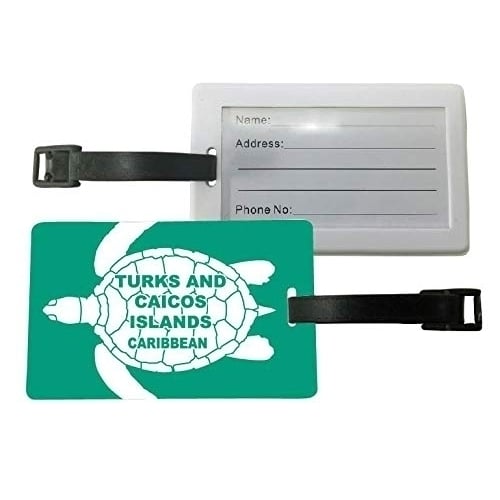 Turks and Caicos Islands Caribbean Green Turtle Design Souvenir Travel Luggage Tag 2-Pack Image 1