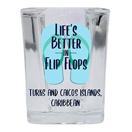 Turks And Caicos Islands Caribbean Souvenir 2 Ounce Square Shot Glass Flip Flop Design Image 1