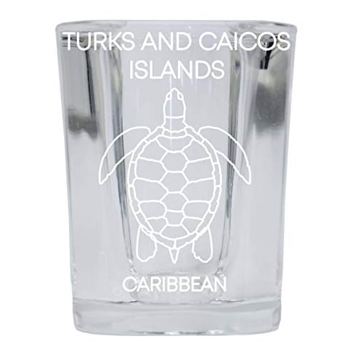 Turks And Caicos Islands Caribbean Souvenir 2 Ounce Square Shot Glass laser etched Turtle Design Image 1