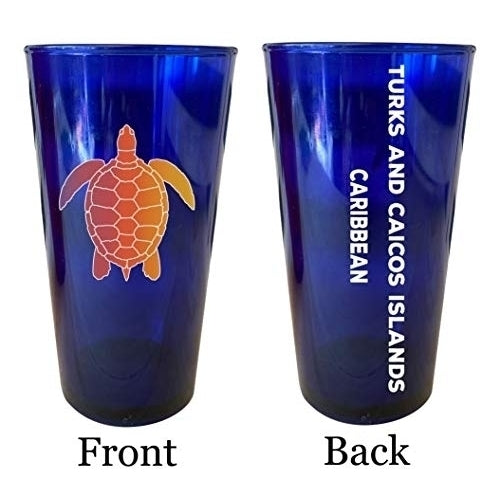 Turks And Caicos Islands Caribbean Souvenir 16 oz Blue Plastic Pint Glass 4-Pack Image 1