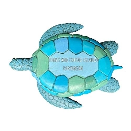 Turks and Caicos Islands Caribbean Souvenir Hand Painted Resin Refrigerator Magnet Sunset and Green Turtle Design 3-Inch Image 1