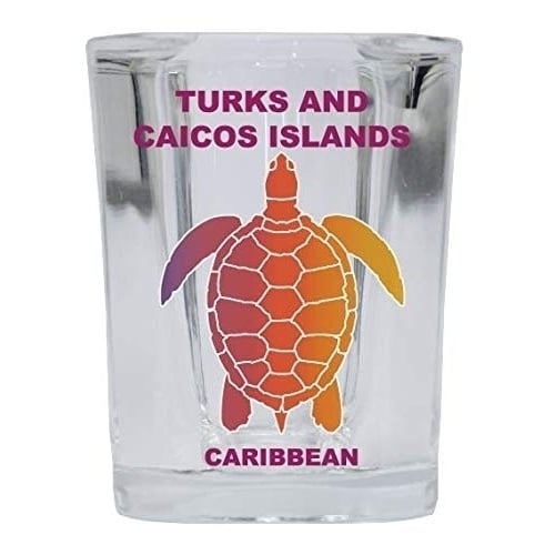 Turks and Caicos Islands Caribbean Souvenir Rainbow Turtle Design Square Shot Glass 4-pack Image 1