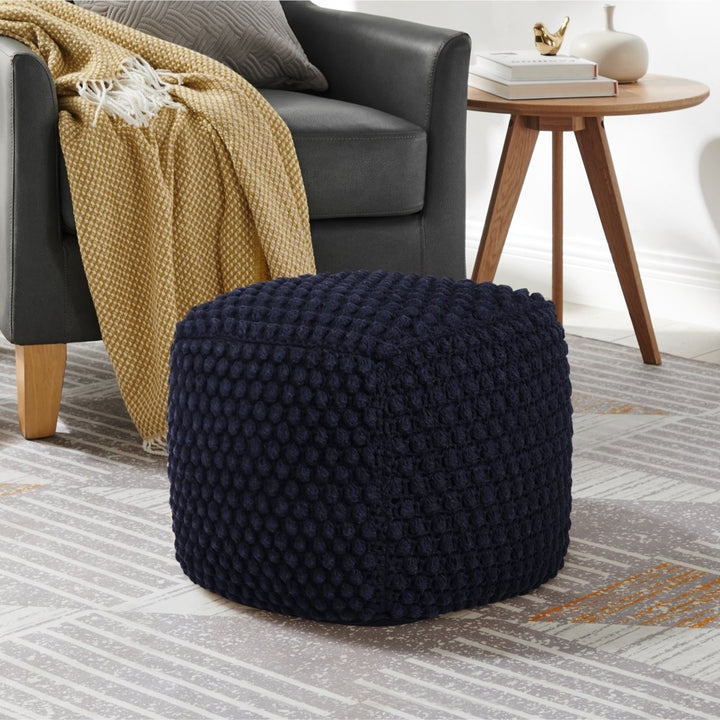 Rick Cotton Yarn Pouf Ottoman Hand Knitted 18x18 Modern Decor Lightweight Neutral Image 1