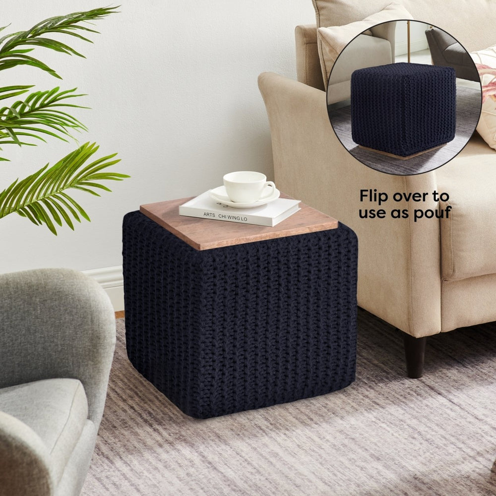 Deonte 3-in-1 Square Pouf-Ottoman-End Table Image 2