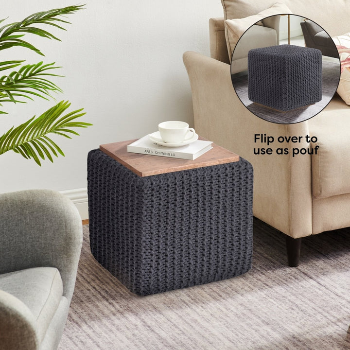 Deonte 3-in-1 Square Pouf-Ottoman-End Table Image 3