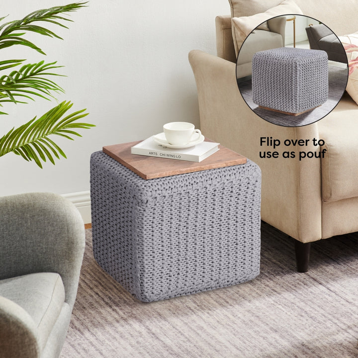 Deonte 3-in-1 Square Pouf-Ottoman-End Table Image 4