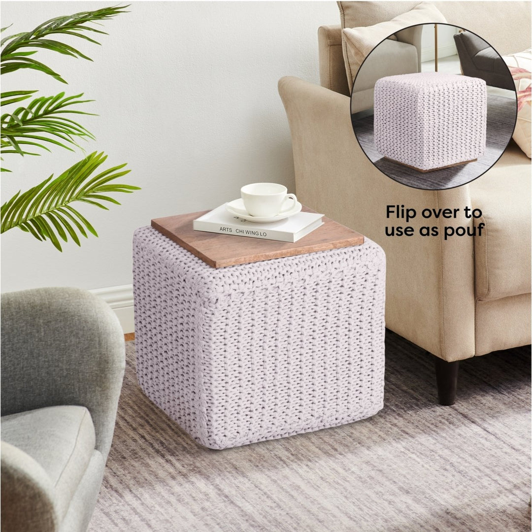 Deonte 3-in-1 Square Pouf-Ottoman-End Table Image 5