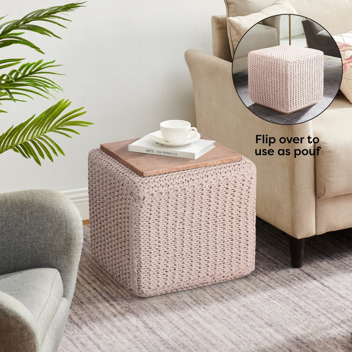 Deonte 3-in-1 Square Pouf-Ottoman-End Table Image 6