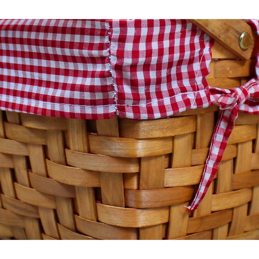 Wood-Chip Basket with Gingham Lining 10.2x7.7x5.5" Carrying Handles Decor Image 2